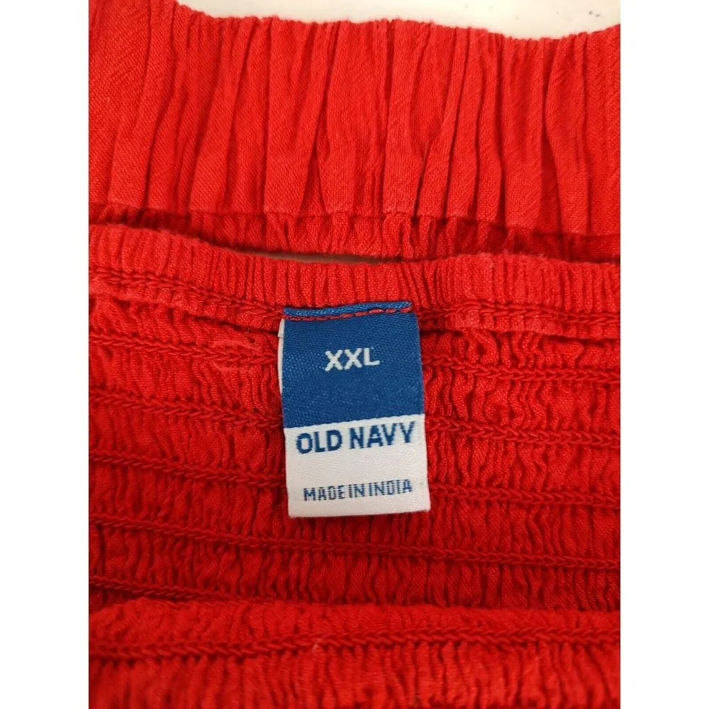 Old Navy Womens XXL Red Smocked Peplum Top Long Sleeve Square Neck Back Cutout - Picture 5 of 7